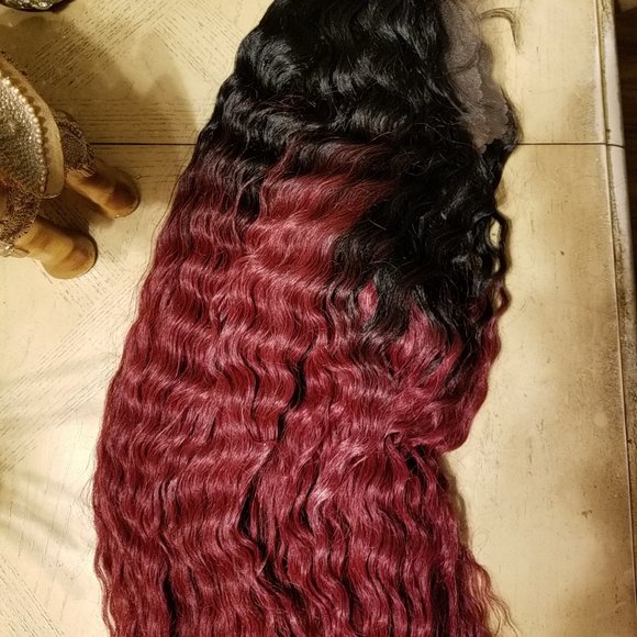 Ombre Black Red Lace Front Wig main image 8